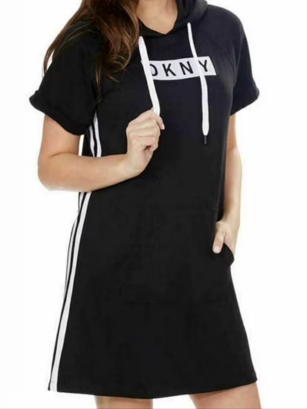 DKNY Womans Sport Black and White Hooded Logo Dress Size Medium